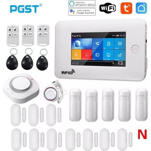 PGST 433MHz All Touch Screen Wireless WIFI GSM RFID Card Burglar Alarm System Smart Home Security DIY Alarm TUYA Smart Life