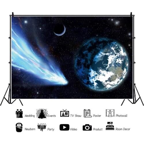 Shining Universe Galaxy Comet and Earth Portrait Photography Backdrop Decor Photo Background Studio Photocall Props