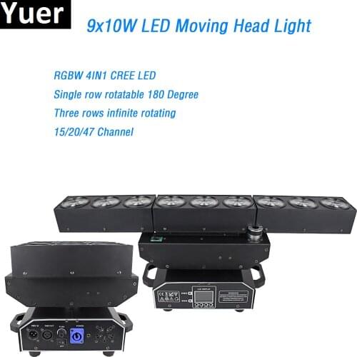 LED Deformation Matrix 9X10W RGBW Quad Color Lights CREE LED 1-12 times/sec Strobe Three Rows infinite rotating Stage Lighting