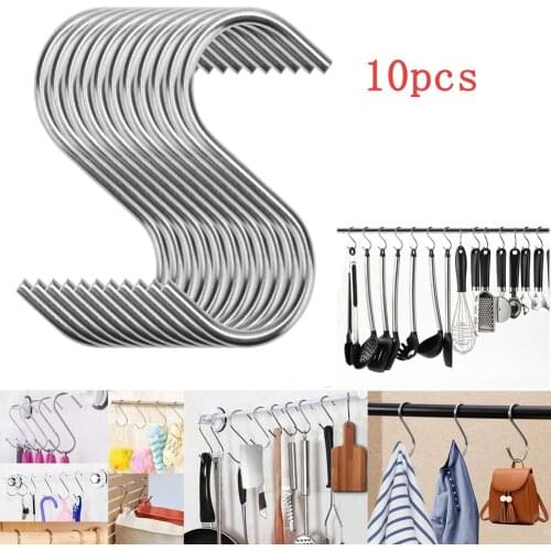 10pcs Universal Stainless Steel S-type Hook Stainless Steel Kitchen Ware Hook Cross Bar Hook Portable Small Metal