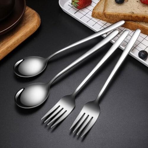 Korean Style Stainless Steel Fork Spoon Sliver Thickening Dinnerware Coffee Ice Cream Tableware Kitchen Useful Accessories