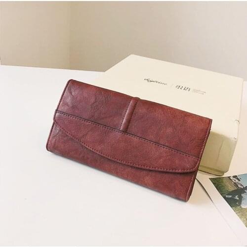Vintage Trifold Wallet Women Long PU Leather Wallets Female Clutch Purse Hasp Phone Bag Girl Credit Card Holder