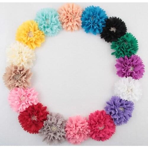 Yundfly 8pcs New Flowers For Baby Girls Hair Accessories Chiffon Peony Flower with Pearl Button DIY Hair Flower