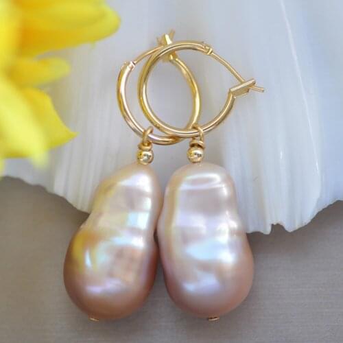 Z10655 25mm Lavender Baroque Drop Keshi Pearl Gold-plating Dangle Earring