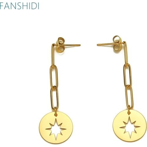 FANSHIDI Stainless Steel Earrings Female Personality Hollow Six-pointed Star Geometric Earrings