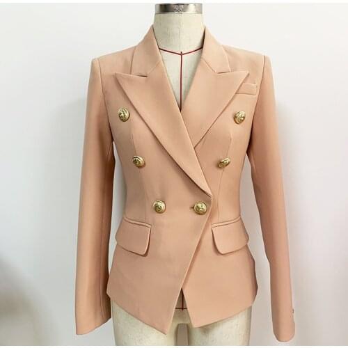 HIGH QUALITY Newest 2021 Designer Jacket Womens Classic Double Breasted Lion Buttons Slim Fitting Blazer Color Nude