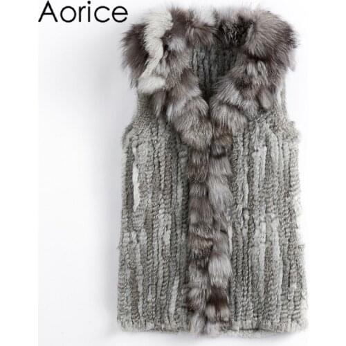 VT901 2020 autumn fashion Women genuine rabbit fur vest with real fox fur collar long lady casual coat