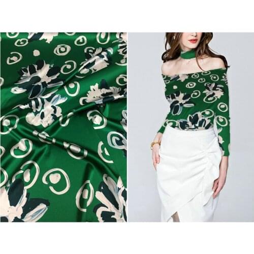 108cm wide 19mm 97% mulberry silk 3% spandex graffiti flower print stretch silk satin fabric for dress shirt clothes cheongsam