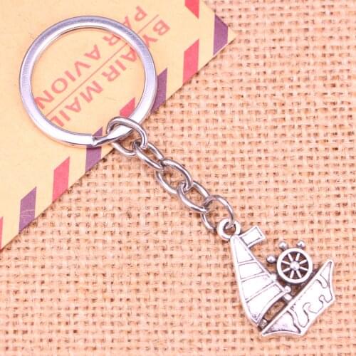 20pcs New Fashion Keychain 28*22 mm ship boat Pendants DIY Men Jewelry Car Key Chain Ring Holder Souvenir For Gift