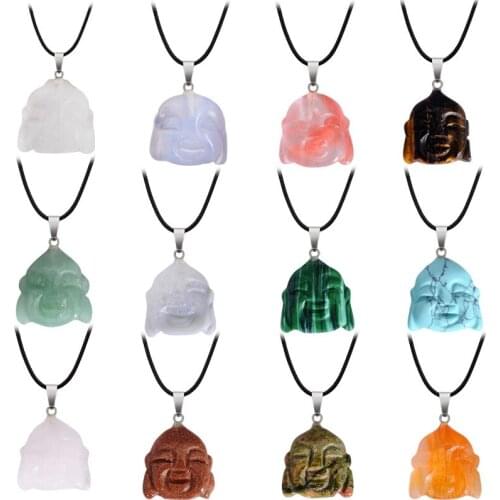 20x21mm Natural Semi-precious Stone Pendants 13 Colors for Choice Buddha Head Figure Shaped DIY for Making Necklace