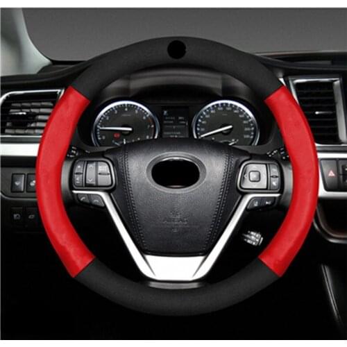 38CM Sport Auto Steering Wheel Covers Anti-Slip 15 inches Genuine Leather Hand-stitched Fit for Toyota