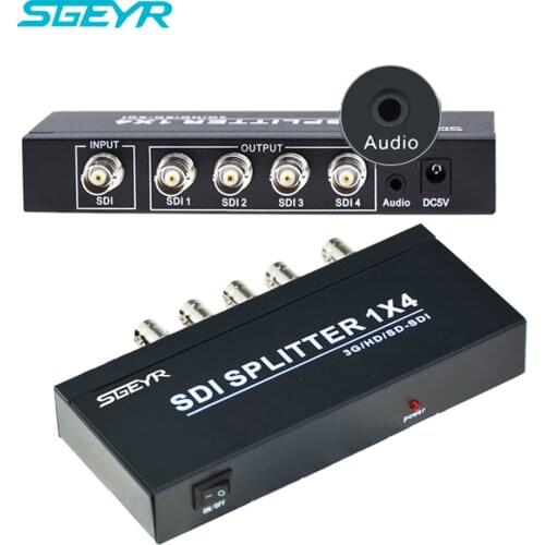 4 Port SDI Splitter 1 Input 4 Output with AUX 3.5mm BNC Video Splitter Box for Video Monitoring System Resolution up to 1080p