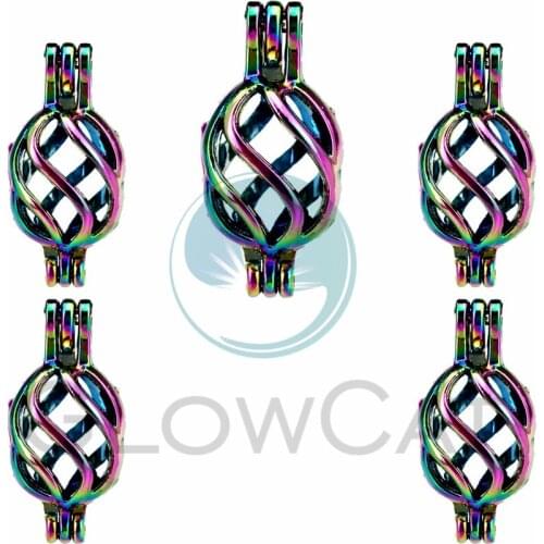 5X Rainbow Twist Cage Pearl Cage Locket Essential Oil Diffuser Necklace Charms for Oyster Pearl DIY Earring Making Pendant