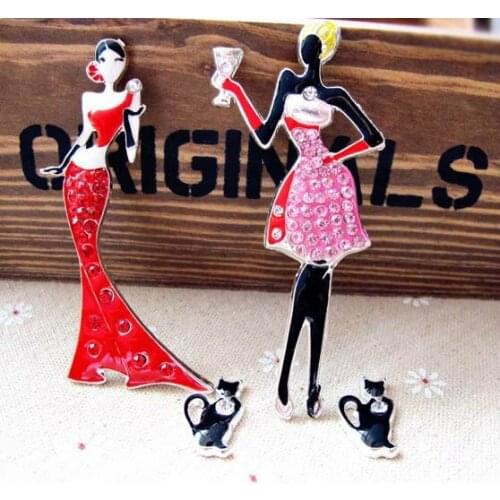 6sets per lot Cell Phone case DIY Rhinestone 2pcs Set Zinc Alloy Fashion Lady Dress Girl Cat Decoration Charms