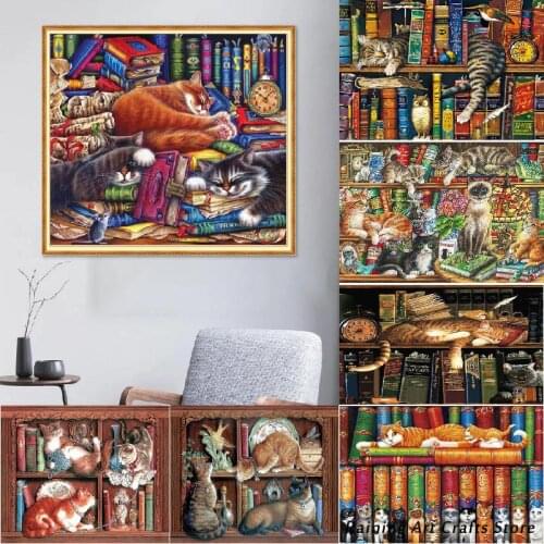 5D Diy Embroidery Animals Cute Cat Diamond Painting Full Drill Rhinestones Vintage Cross Stitch Kits Mosaic Picture Decor Sale