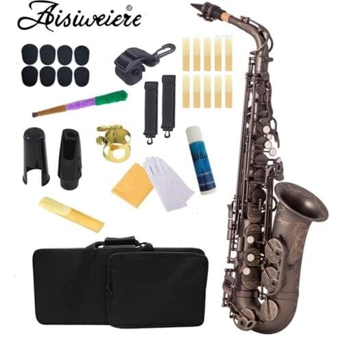 Aiweier black nickel Eb Alto Saxophone Brass Lacquered Gold E Flat Sax 82Z Key Type Woodwind Instrument
