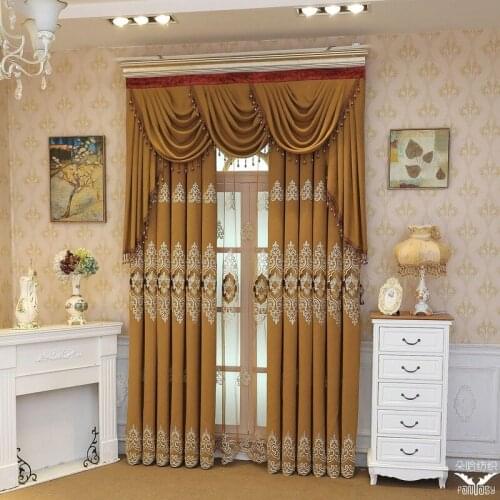 Coffee Color New Simple European Style Curtains for Living Room Dining Room Bedroom Chenille Embroidered Curtains Valance Tulle