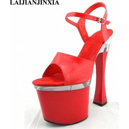 LAIJIANJINXIA Sexy Women 18cm Square High Heels Platform Sandals Night Club Party Wedding Dress Dancing Shoes Pole Dance Shoes