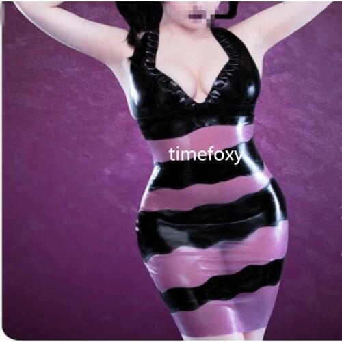 Latex Dress transparent purple Sexy Clubwear Catsuit Mini Latex Dress Shapewear Rubber Sleeveless sexy Moulded Dress