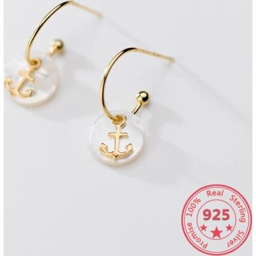 Fashion Accessories S925 Sterling Silver Earrings Female Korean Syles Anchor Earrings Sweet Shell Ear Hook Fine Jewelry Gifts