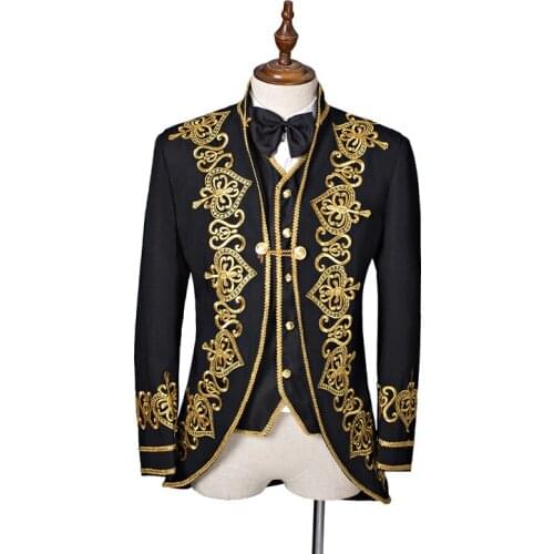 Suit men dress royal gown man suit studio black gold embroidered clothing opera European court