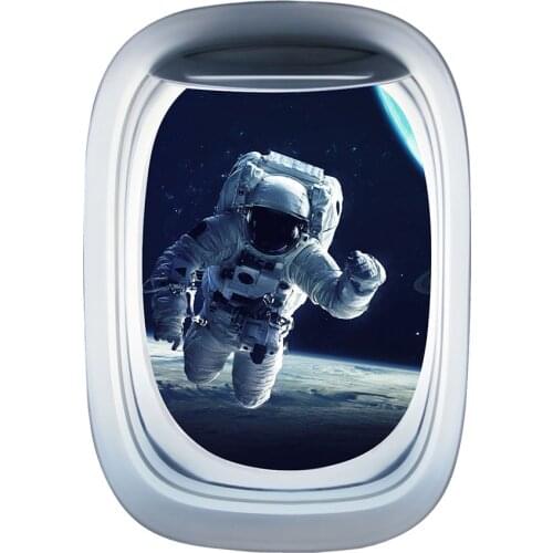 Removable Cartoon Outer Space Spaceman Landscape Pattern Window Wall Stickers Astronaut Glass Stickers Door Stickers for Kids