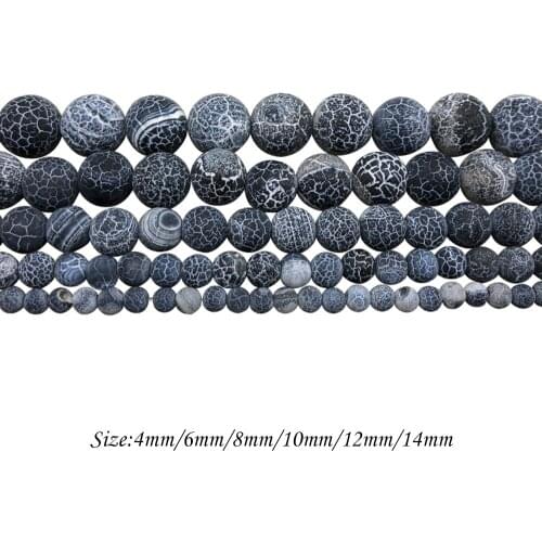 Natural Gem StoneWeathered Lace Frost Agates OnyxRound Black Beaded for Women DIY Jewelry Making Bracelets Necklaces J340