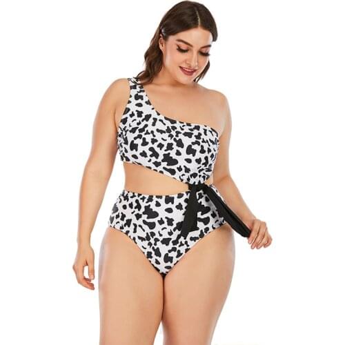 2021 New Female Sexy Large Size One-Shoulder Leopard Print High Waist Split Bikini Swimsuit SW719