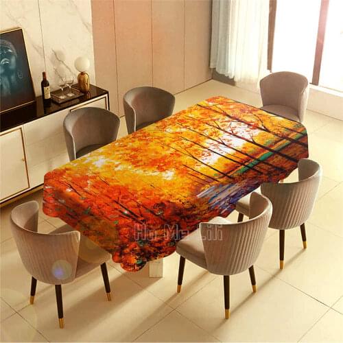 Autumn Orange Trees Natural Landscape Barbecue Picnic Home Party Table Cloth
