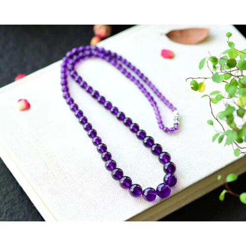 Natural Purple Amethyst Quartz Brazil Crystal Women Clear Round Beads Necklace 6-11mm Reiki Stone 20 Inches Jewelry AAAAA