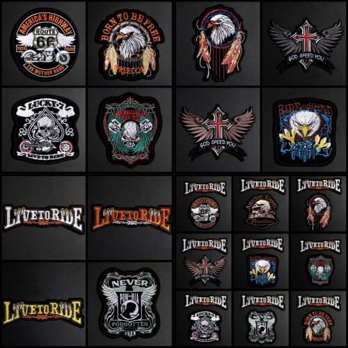 Punk style Angel wings Eagle Skull embroidery patches for ironing on biker Motorcycle Embroidery Patches For Clothes