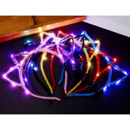 LED Light Up Cat Ear Headband Party Glowing Supplies Women Girl Flashing Hair Accessories football fan concet fans cheer props