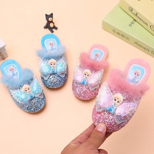 Disney Frozen Girls Sandals Princess Slippers Kids Home Slipper Beach Shoes Childrens Sequins Bowknot Flip Flops Casual Slider