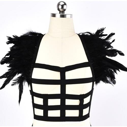 Sexy Lingerie Feather Gothic Body Harness Epaulettes Burlesque Shoulders Angel Wings Crop Top Cage Bra Bondage Harness Belt
