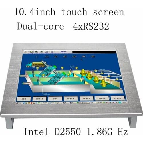 Touch screen 10.4 inch Mini All in one pc 2*LAN Fanless Industrial panel pc for teaching machine support windows XP system