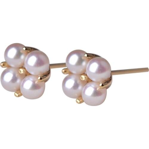 MADALENA SARARA 4-5mm Saltwater Pearl Women Earrings 18K Gold Four Leaves Natural White High Quality Pearl