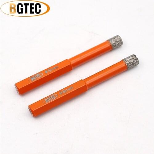 BGTEC 2pcs Hex shank 8mm Vacuum Brazed drilling bits Dry diamond drill bit for ceramie tile granite hole saw