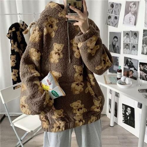 M-3XL Man All-match Hoodies Teddy Coat Men Spring Harajuku Loose Sweatshirt Korea Long Sleeve Pocket Oversized Hoodie Autumn