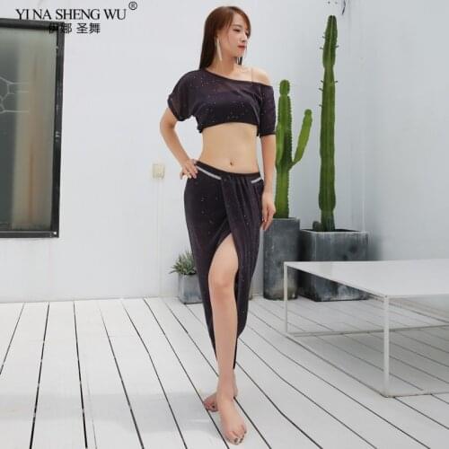 Silver Silk Sequin Belly Dance Practice Clothes Sexy Split Skirt Female Competition Costumes Top Skirt Belt Exercise Sets New