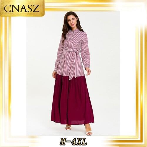 Vetement femme 2019 gown fashion simple abaya shirt skirt with long sleeves stitching pleated thin section Muslim prayer dress