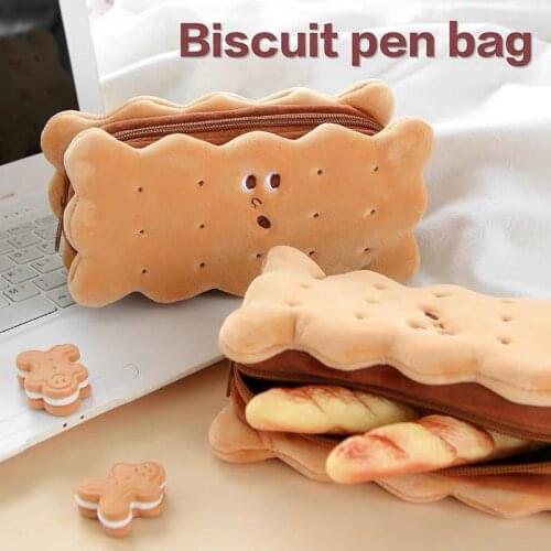 1PC Biscuit Shape Pencil Box Plush Cookies Pencil Bag Large-capacity Pencil Case Cute Cookies Stationery Box Student Gift