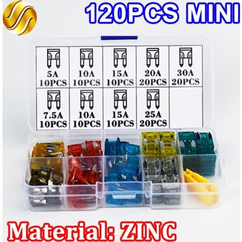 120pcs Car MINI Fuse 5A 7.5A 10A 15A 20A 25A 30A Amp ZINC Assortment Auto Blade Type Fuses Boat Truck SUV with Box Clip