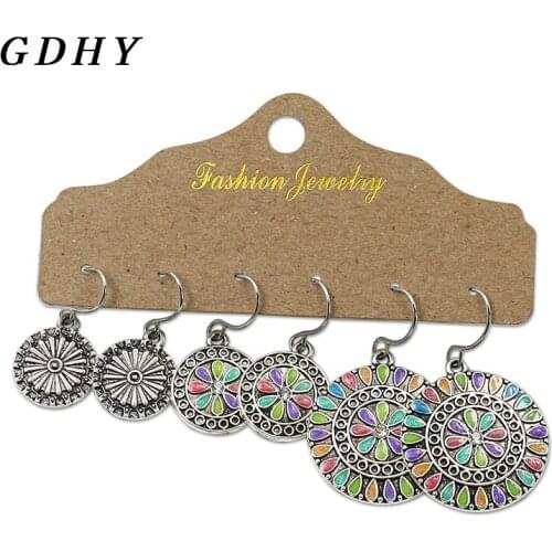 GDHY Punk Retro Big Circle Round Earrings Womens Brincos Fashion Round Geometry Pendant Earrings Statement Metal Jewelry Gifts