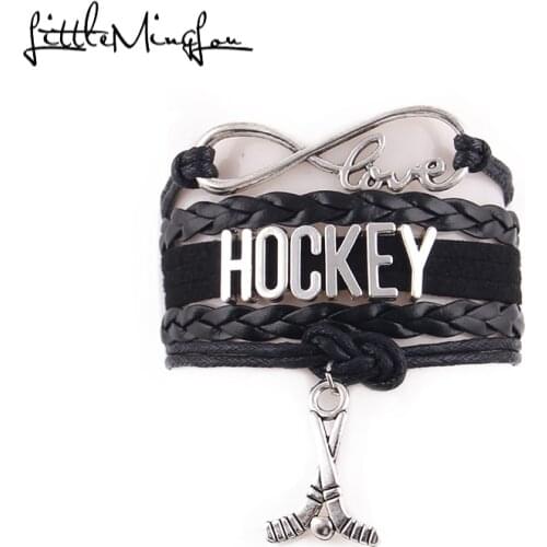 Infinity love HOCKEY MOM bracelet stacks hockey charm leather suedue handmade wrap teman bracelets & bangles for women jewelry