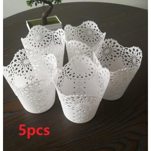 5pcs White Lace Hollow Makeup Brush Pen Storage Holder Desk Organizer Flower Vase Pot