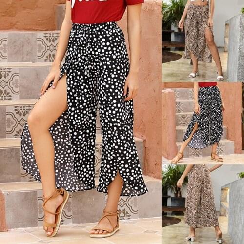 Womens Summer Thin Casual Irregular Split Loose Wide Leg Culottes