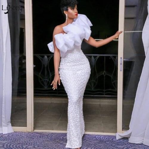 Arabic Elegant White Evening Dresses Long One Shoulder Mermaid Celebrity Dress Women Party Night Haute Couture Grand Event Gowns