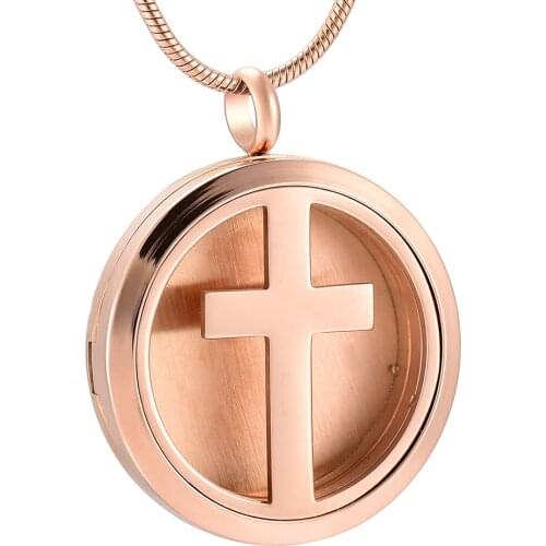 IJD0002 Religious Cross Aromatherapy Essential Oil Diffuser Necklace Stainless Steel Cross Locket Pendant,12 Refill Pads
