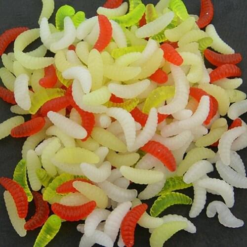 200 Pcs Artificial Fishing Lure Faux Maggot Grub Bionic Soft Worms Mixed Color Fish Bait Fish Accessories