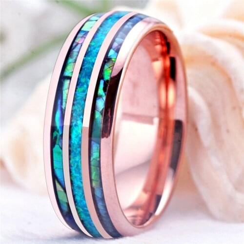 8mm Classic Men Rings Shell Inlay Anniversary Gift For Men Simple Vintage Women Jewelry Birthday Gift